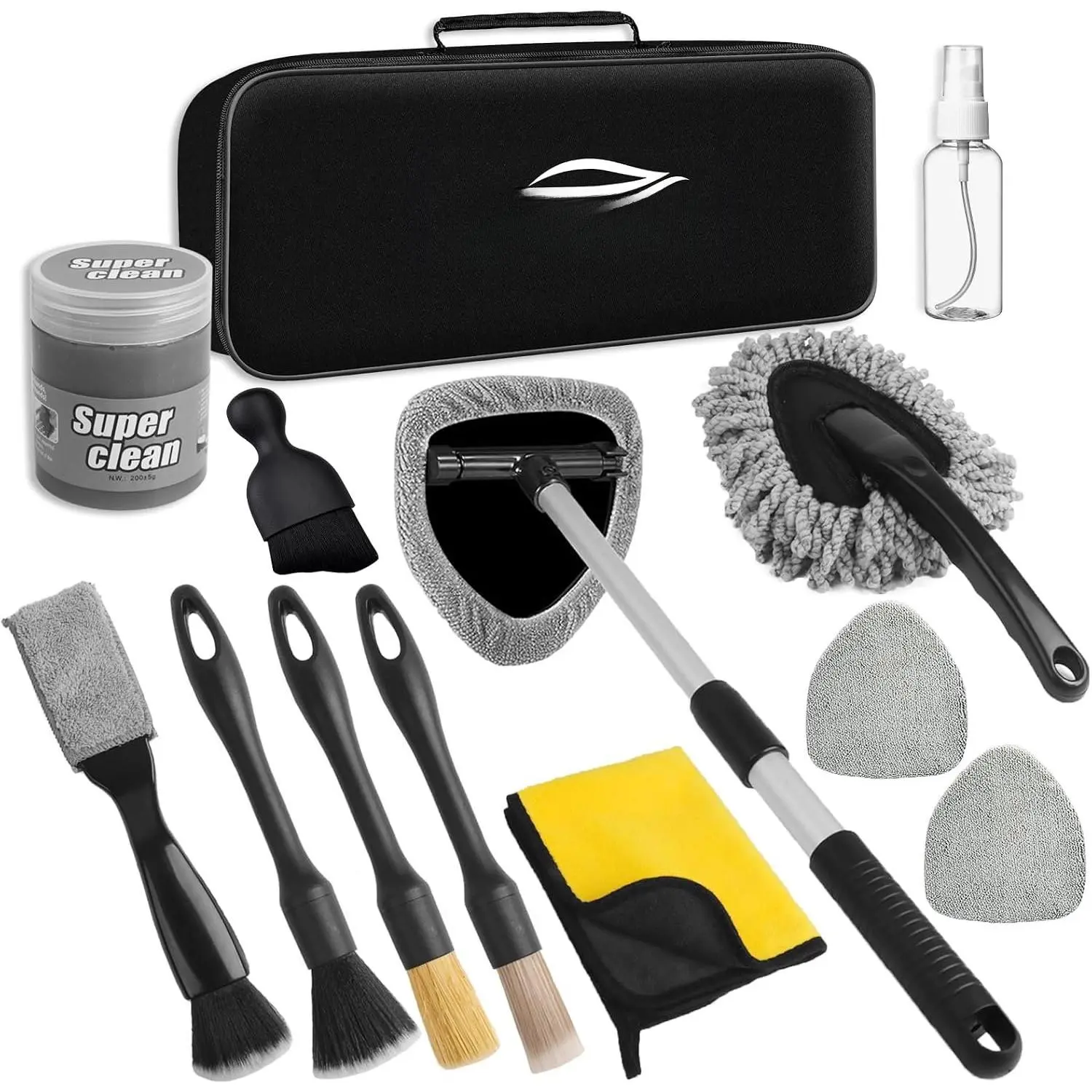 Windshield Cleaner Tool, 14 count  Cleaning Kit -  Interior Detailing Kit with Extendable Handle, Cleaning Gel & Microfiber Pads, -in- Inside  Cleaning Supplies for Women Men