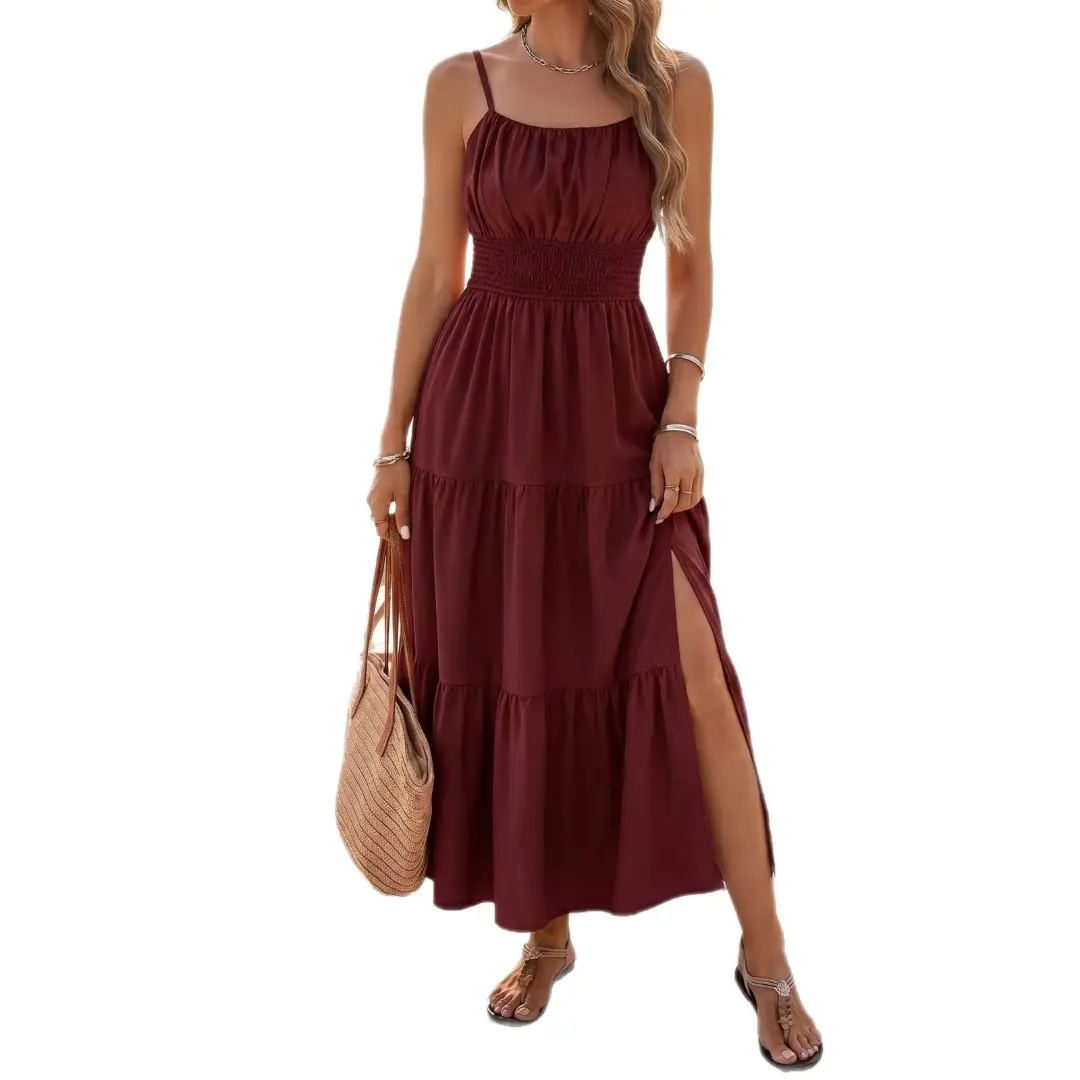 Sleeveless Fitted Solid Color Suspender Dress for Women 2026 Layered Slim Waist Long Vestido Casual Summer # fallera line