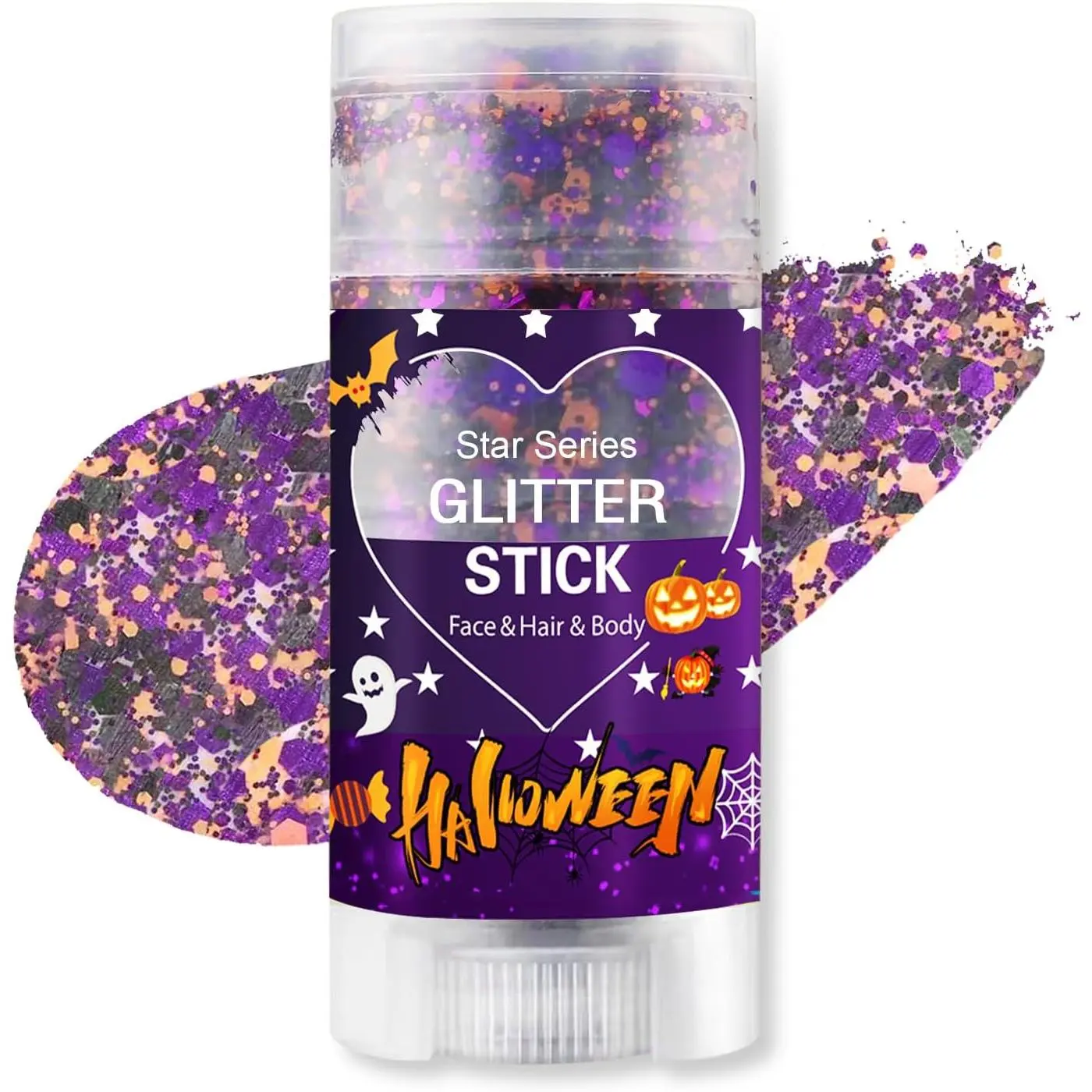 Halloween Body Glitter Stick, Black Purple and Orange Face Glitter Accessories for Rumi Costume and Rumi Cosplay Makeup, Waterproof Face and Hair Glitter Makeup for Kids and Women