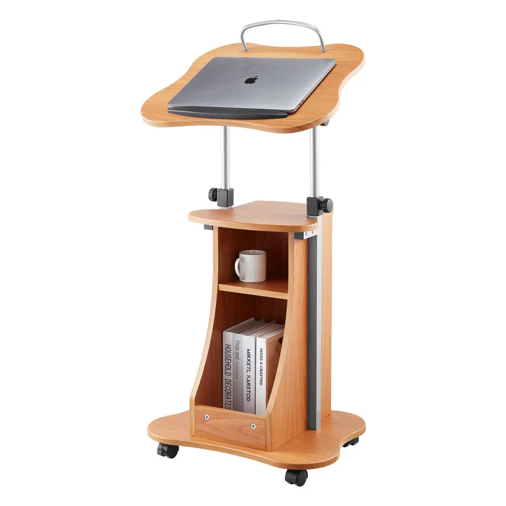 Podium Stand 43 in Wooden Lectern with Lockable Wheels Storage Height Adjustable, Adjustable Height Lecterns & Podiums, Comfortable Durable Lecterns & Podiums