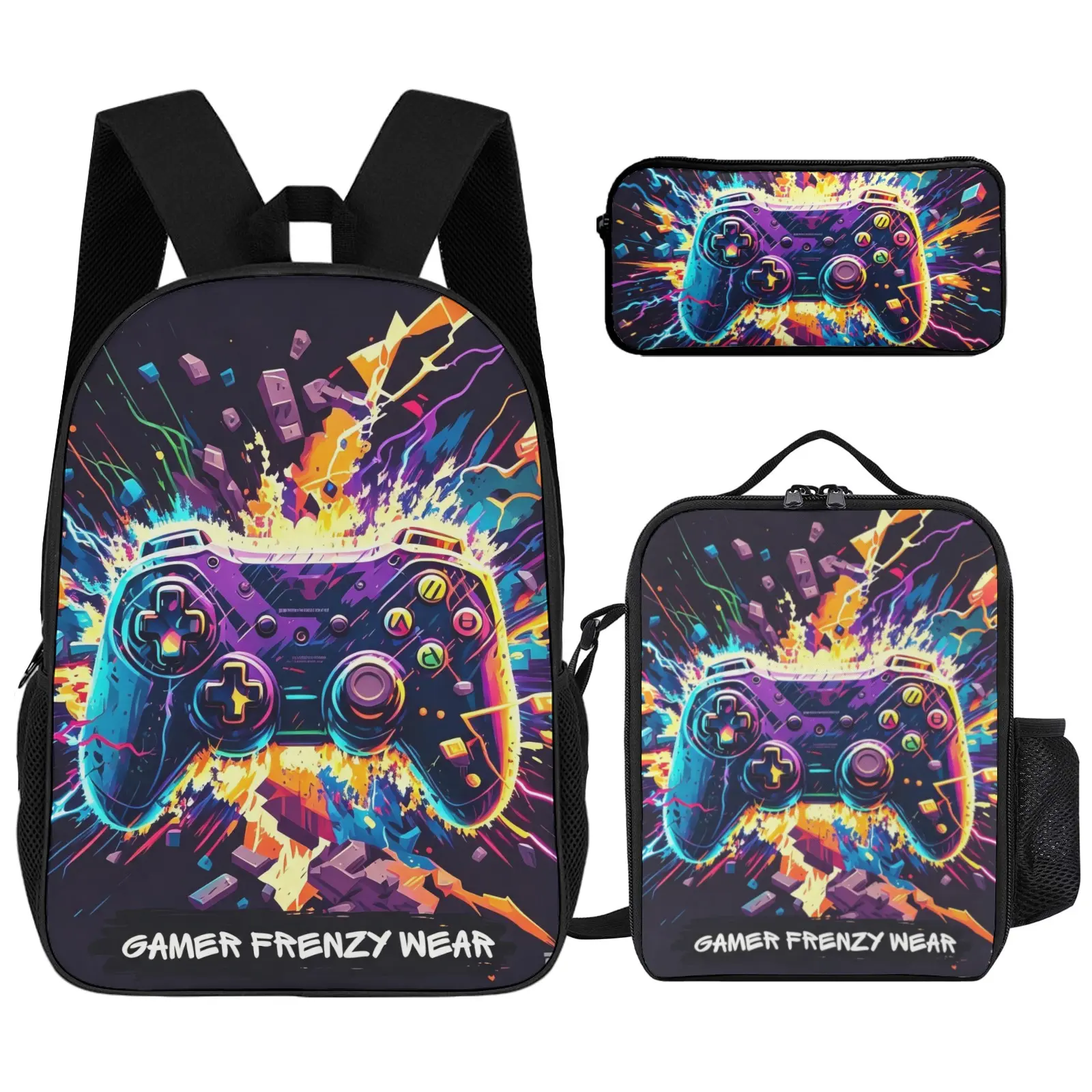 Gaming Style 17 Inch School Backpack for Teens Boys, Dual Compartment Large Capacity Rucksack, Daypack with Side Mesh Pockets, Adjustable Padded Shoulder Straps, Laptop Backpack for School Gaming Travel, Ideal Back To School & Birthday Gift