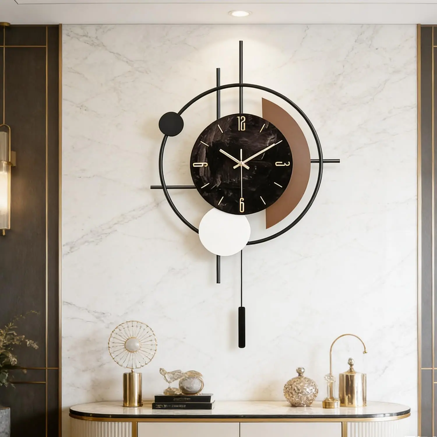 Wall Clock, Silent Quality Quartz Battery Operated with Pendulum, Large Wall Clock for Living Room Kitchen Home Bathroom Bedroom Wall Decor, 18x29.5inch(Black)