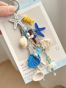 New Starfish Keychain, Ocean Style Multi-Piece Keychain, Shell Fish Bead Combination, Versatile Practical, Ocean Series Pendant, Car Keychain