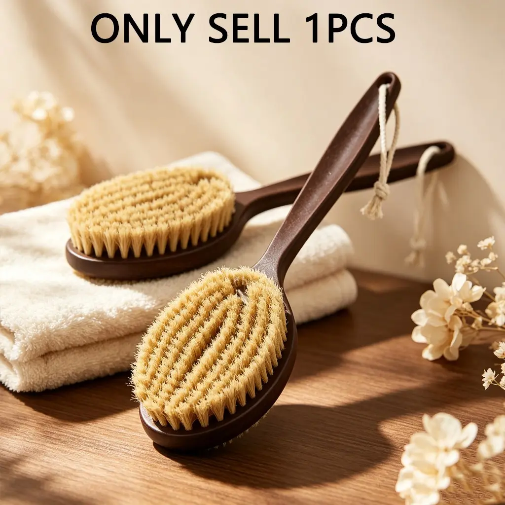 Long-Handle Back Exfoliating Brush, Wet & Dry Dual-Use Shower Brush with Hollow Quick-Drain Design, Odor-Resistant & Hanging Storage, for Full-Body Bath and Dry Brushing Exfoliating Brushing