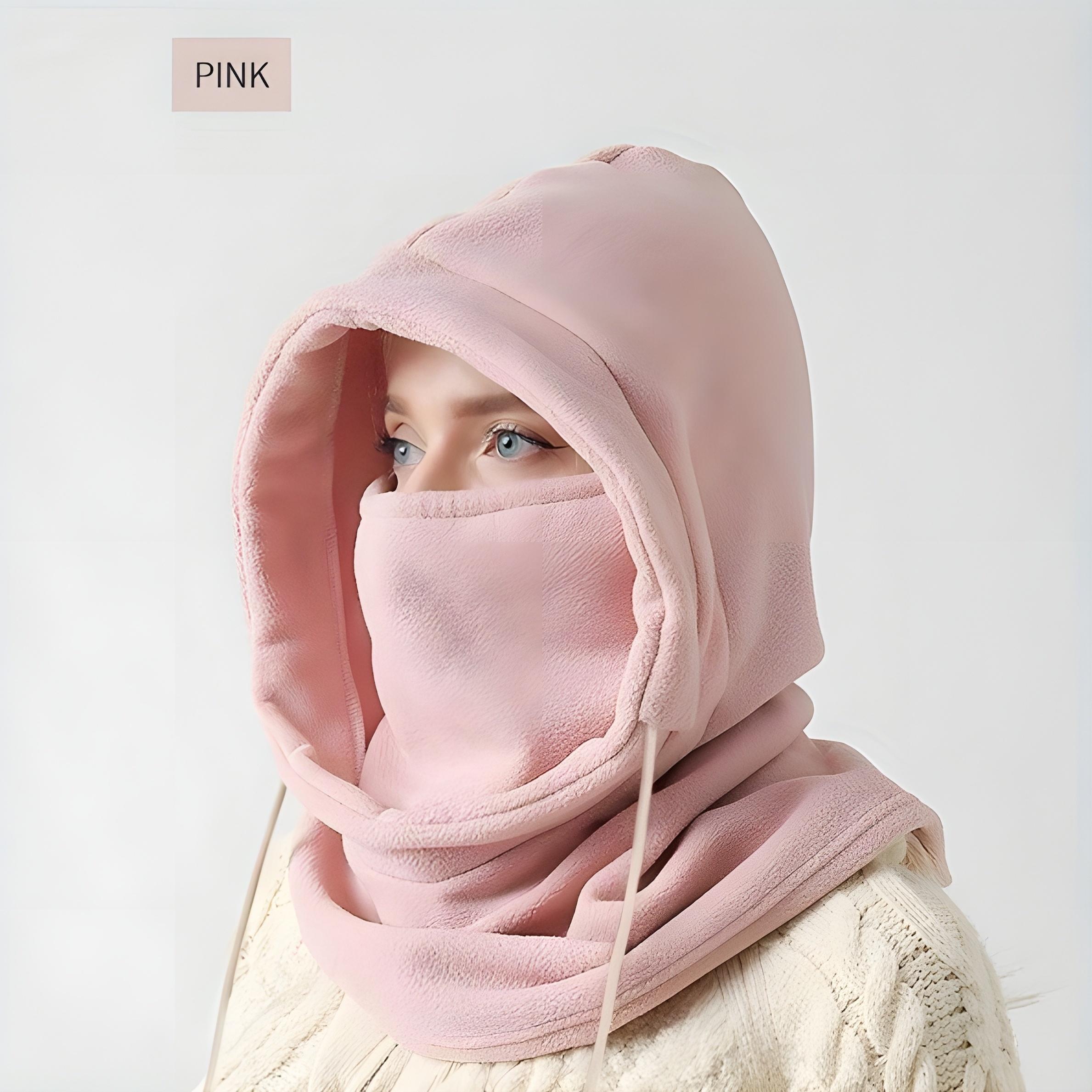Winter Drawstring Balaclava Hat Windproof Ski Mask Solid Color Bicycle Outdoor Cold Mask Women Hooded Scarf Unisex