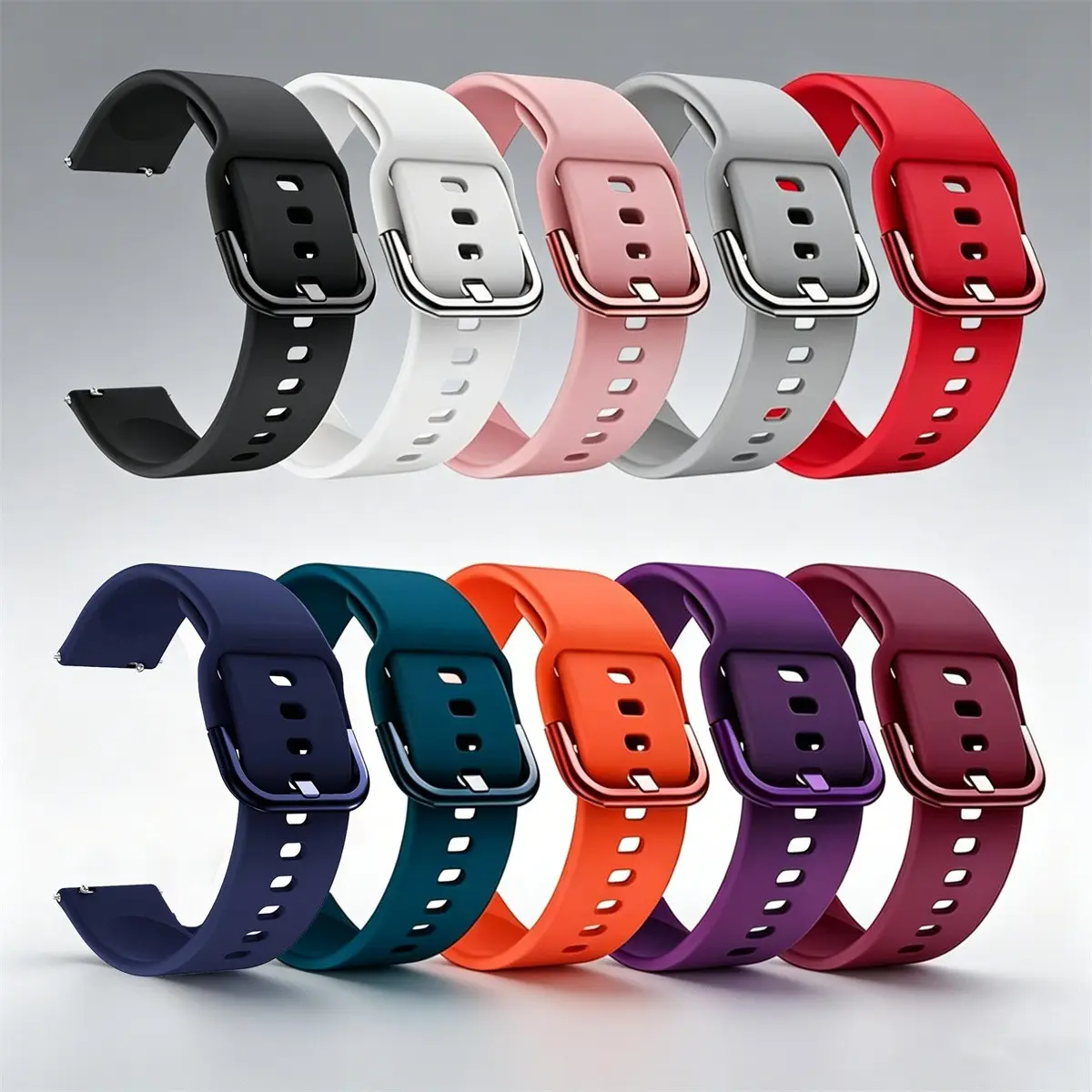 10Pcs/Set 18/20/22mm soft silicone strap, adjustable quick-release waterproof smart strap, Smartwatch replacement straps, compatible with Samsung Galaxy Watch4-8, Active2, Gear S3, Watch3 45mm, Huawei GT6/5/4 41mm, GT full series 46mm
