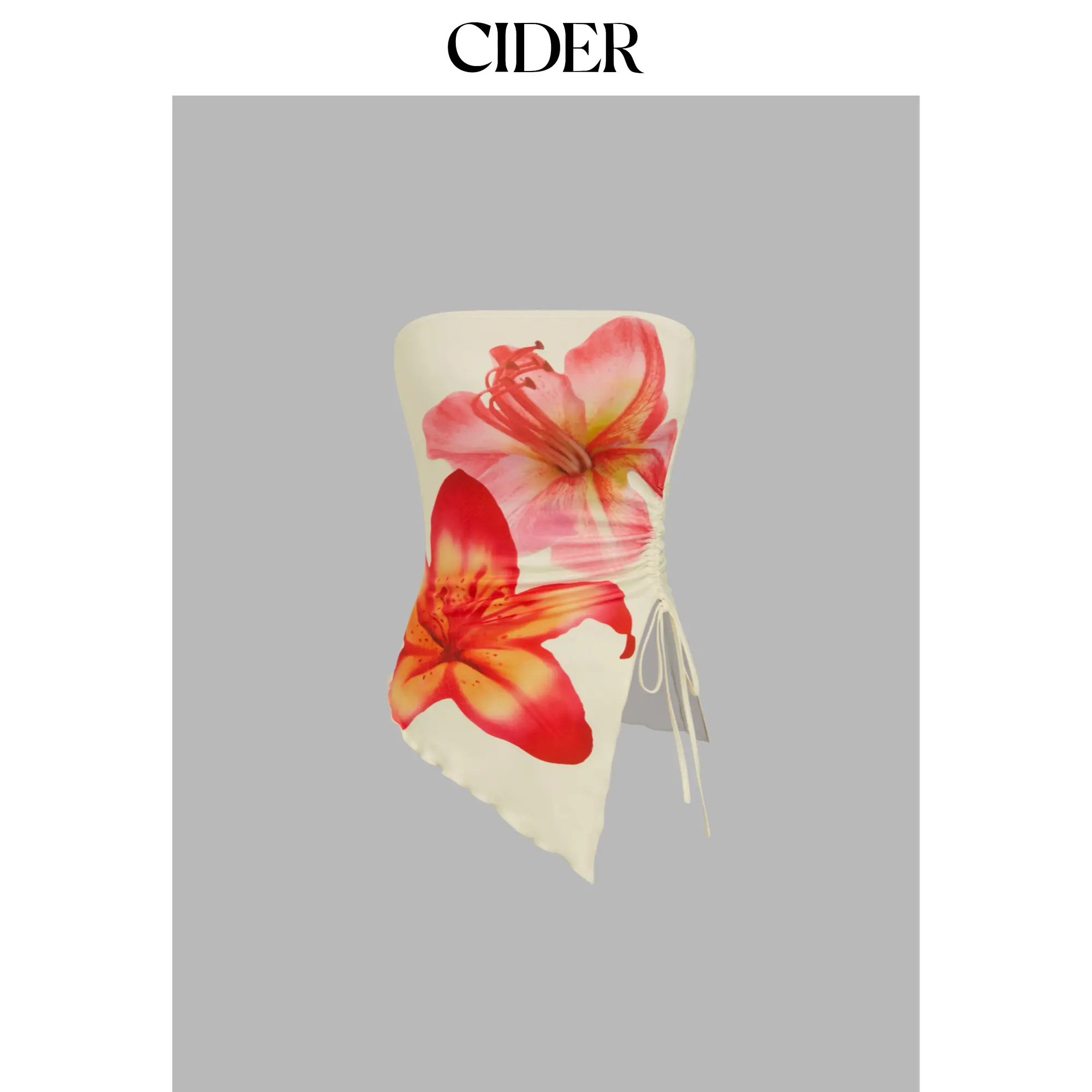 Cider [size 2-10] Floral Graphic Drawstring Asymmetrical Hem Bandeau Top