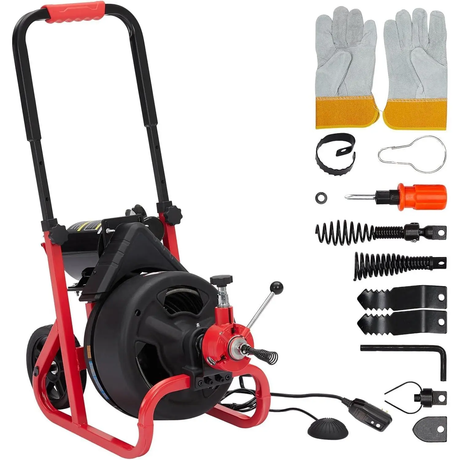 Garvee 100ft 3/8 Inch Drain Cleaner Machine, 370W Portable Drain Cleaning Machine Electric Drain Snake with 8 Cutters Gloves, Electric Drain Clog Remover Plumbing Tool for 2 to 4 in Pipes