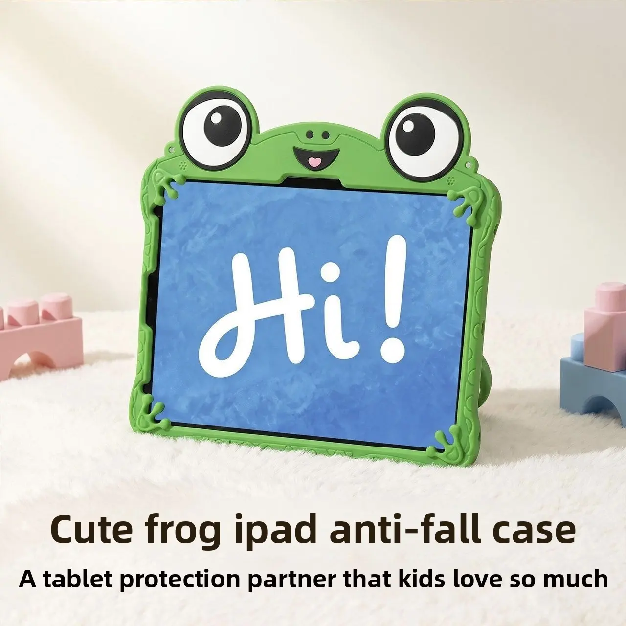 Cute Frog iPad Case for Kids, Compatible with iPad 7th-10th & Air 11", Silicone, Shockproof, 360° Rotating Stand, Cartoon Design