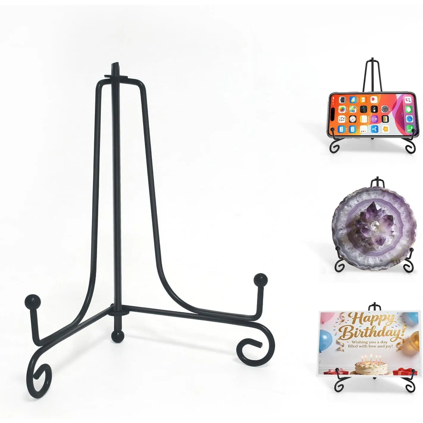 Iron Plate Stands for Display, Foldable Book Holder & Easel Stand for Sign, Versatile Poster Stand and Small Plate Stand for  Decor, Art, Photo Frame, Card,  Display (Black, 4 inch (4Pcs))