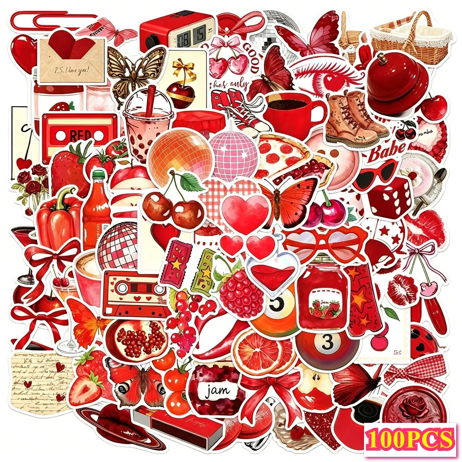 100 Pieces Y2K Burgundy Stickers, Office Supplies Suitable for Scrapbooks, Journals, Laptops, Water Bottles, Cars and More, Creative Birthday Gifts