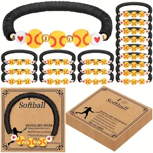 20 Sets Softball Charm Bracelets, Adjustable Beaded Team Gifts for Players with Inspirational Cards, Bulk Party Favors, Bracelet