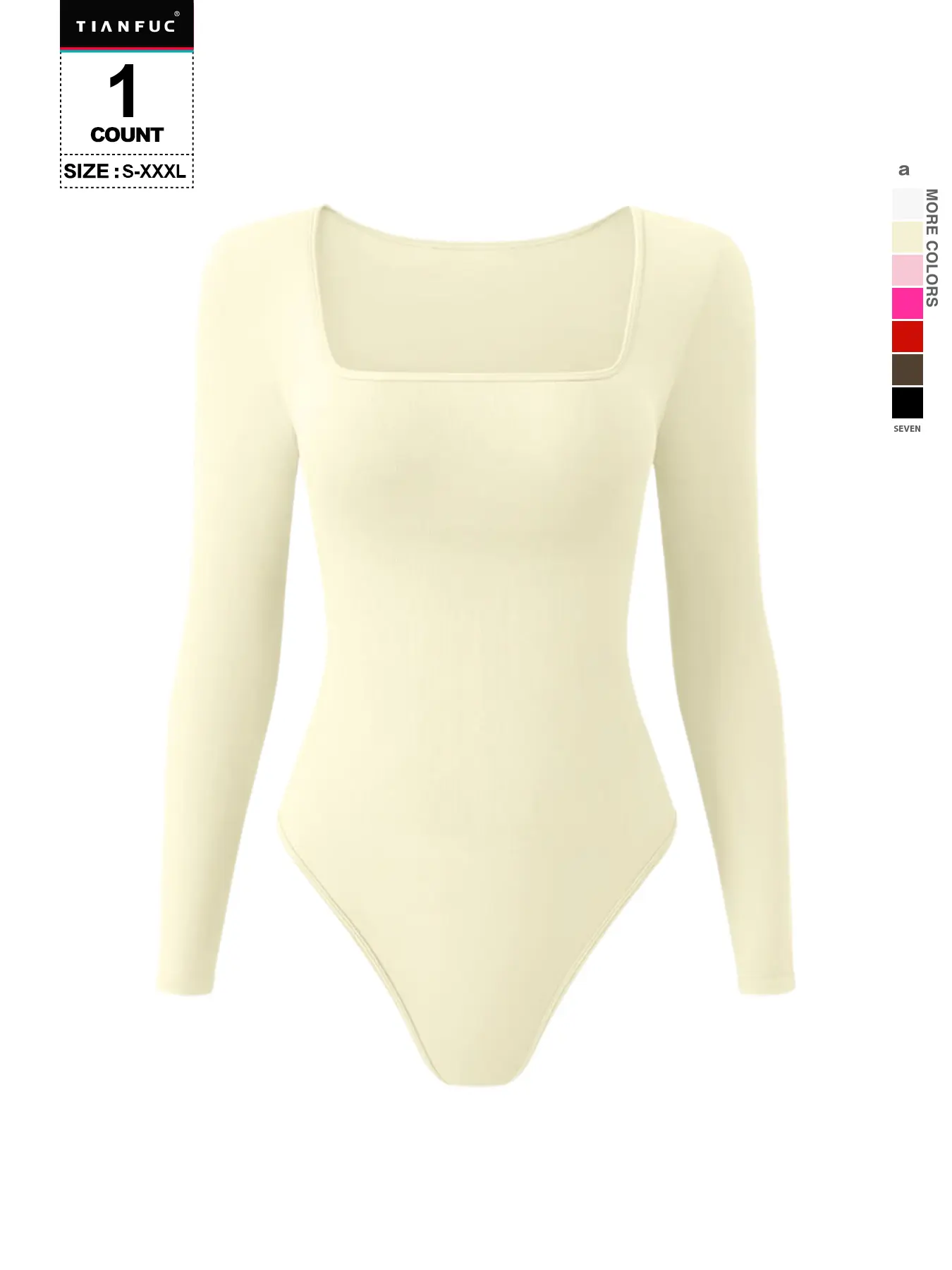 Women's Organic Cotton Square Neck Bodysuit, Autumn Winter Long Sleeve Slim Fit Sculpting Top, Casual One-Piece Shapewear