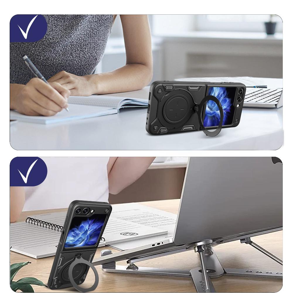 Magnetic Slide Camera Cover Phone Case, 1 Count 360 Degree Rotatable Kickstand Armor Ring Phone Cover, Phone Accessories for Samsung Galaxy Z Flip 4 5 6