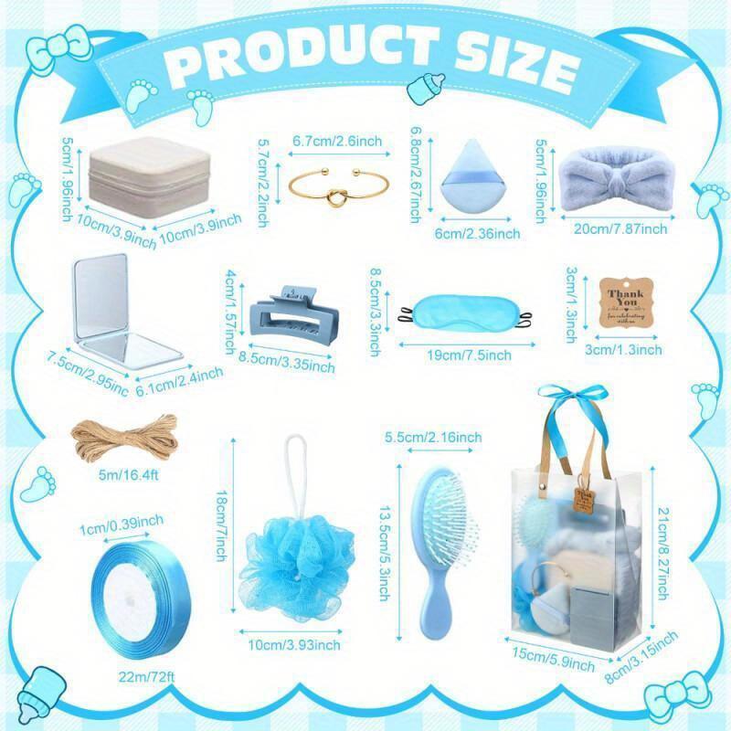 74pcs Party Shower Gift Set with Turquoise & Mint Green Elegant Packaging - Plastic/ Bath & Hair Care Kit with Headband Gift Bags - Durable & Easy-to-Assemble Bridal/ Shower Favors, Birthday Party Prizes