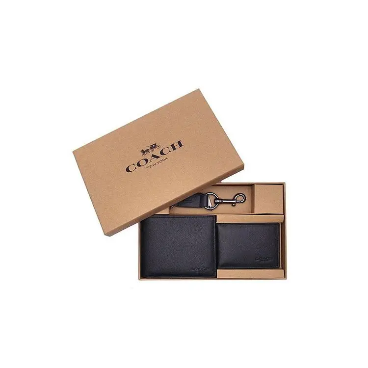 COACH Compact Casual Keychain Wallet for Men – Calfskin Leather Cardholder in Black