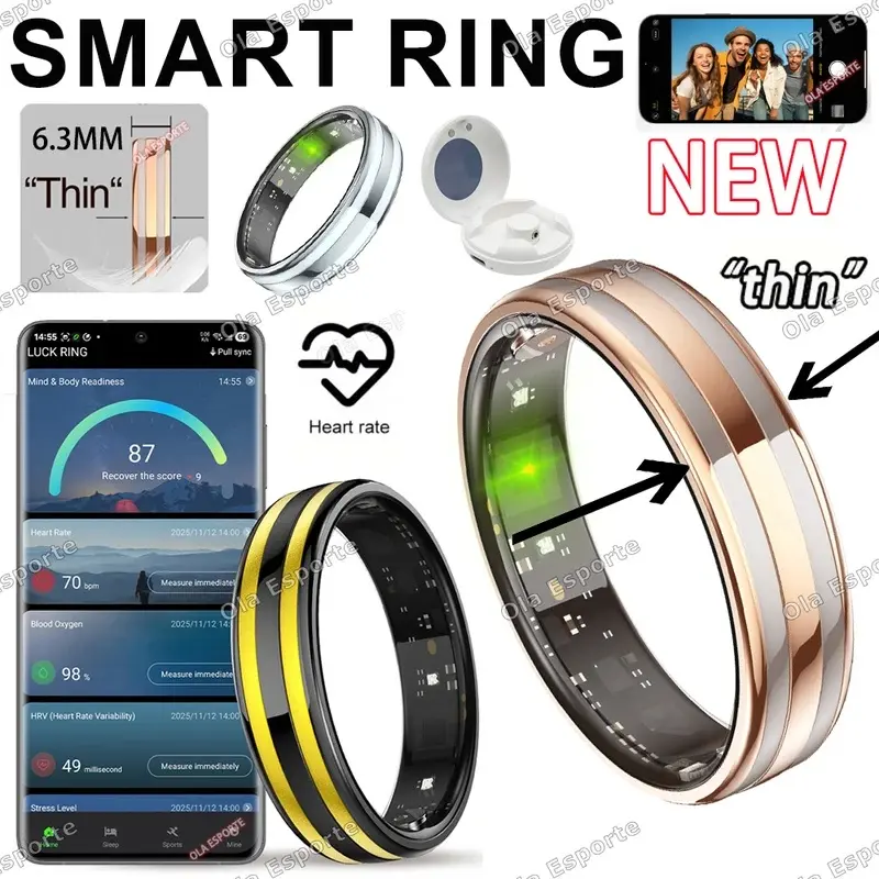 Smart Health Monitoring Ring for Sleep & Heart Rate - Waterproof Wearable Activity Tracker for Wellness