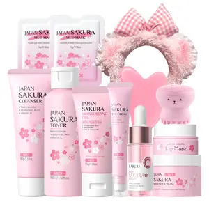 LAIKOU Skin Care Set Sakura Women Beauty Gift Sets Korean Skin Care Kit- Cleanser,Serum,Face Cream,Toner,Eye Cream,Mud Mask-Skin Care Routine Kit