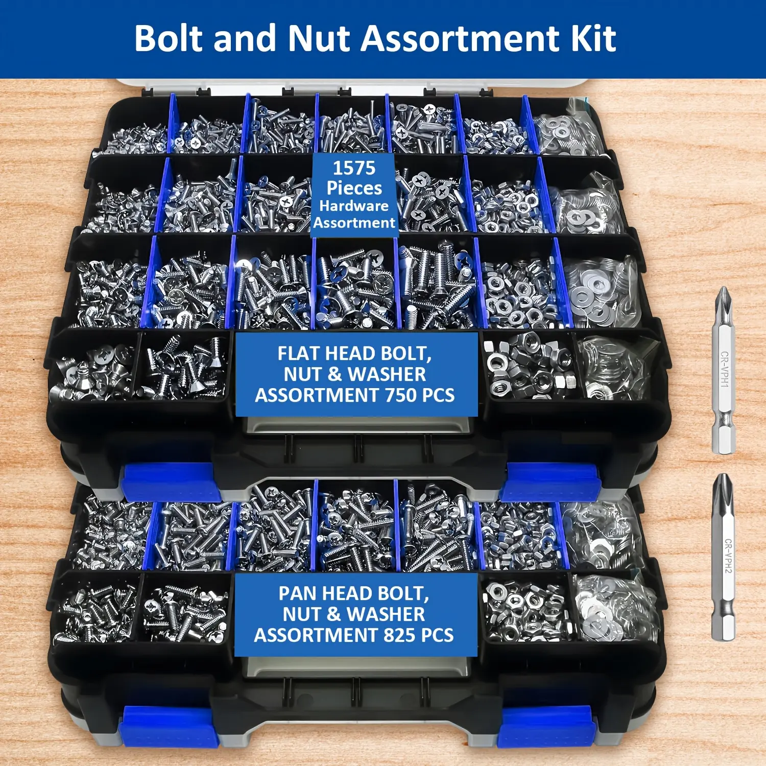 1575 PCS 304 Stainless Steel Multi-Size Nut Bolt Kit with Cross Head Screws, Flat Head Screws, Assorted Washers, Durable Face Storage Box, Ideal for Home DIY Projects, Mechanical Fixing