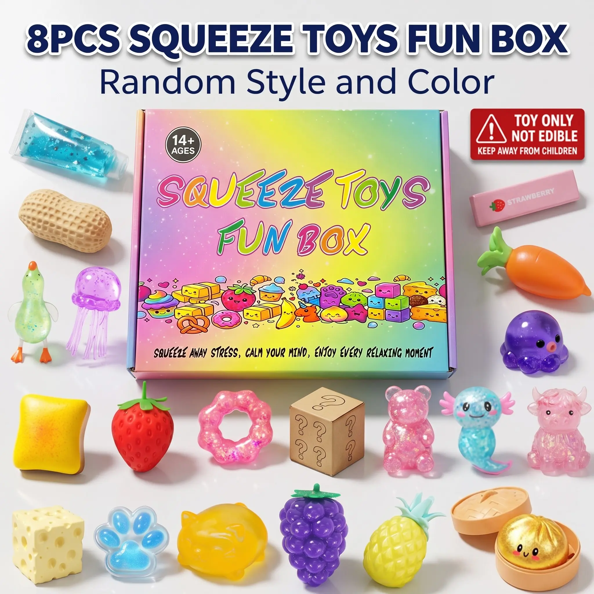 8-Piece Squishy Toy Set, Stress-Relief Fidget Toys, Sensory Slow-Rising Squishy Bundle, Party Gift, Random Styles and Colors