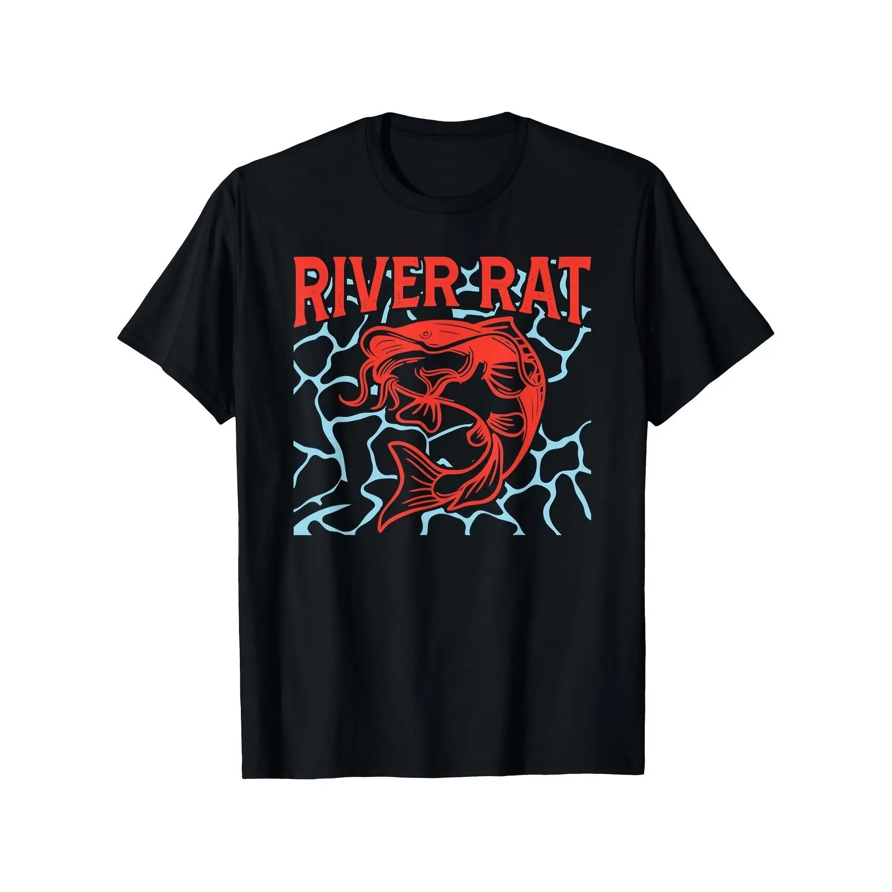 Men's Unisex's Catfish Fishing TShirt Casual Outdoor Short Sleeve Shirt with Catfishing Graphic Print Sizes Round Neck for River Fishing Trip Angler Apparel for YearRoundRetro Casual Short-sleeved T-shirt with a Round Neck and Printed Pattern