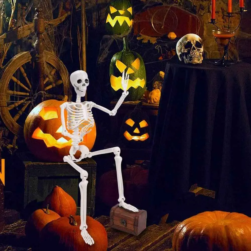 1pc Skeleton Prop 90cm, Plastic Decor, Full Joint Movement Escape Room Props, Halloween Hanging Ghost Light-Up Skeleton, Perfect for Horror Decorations