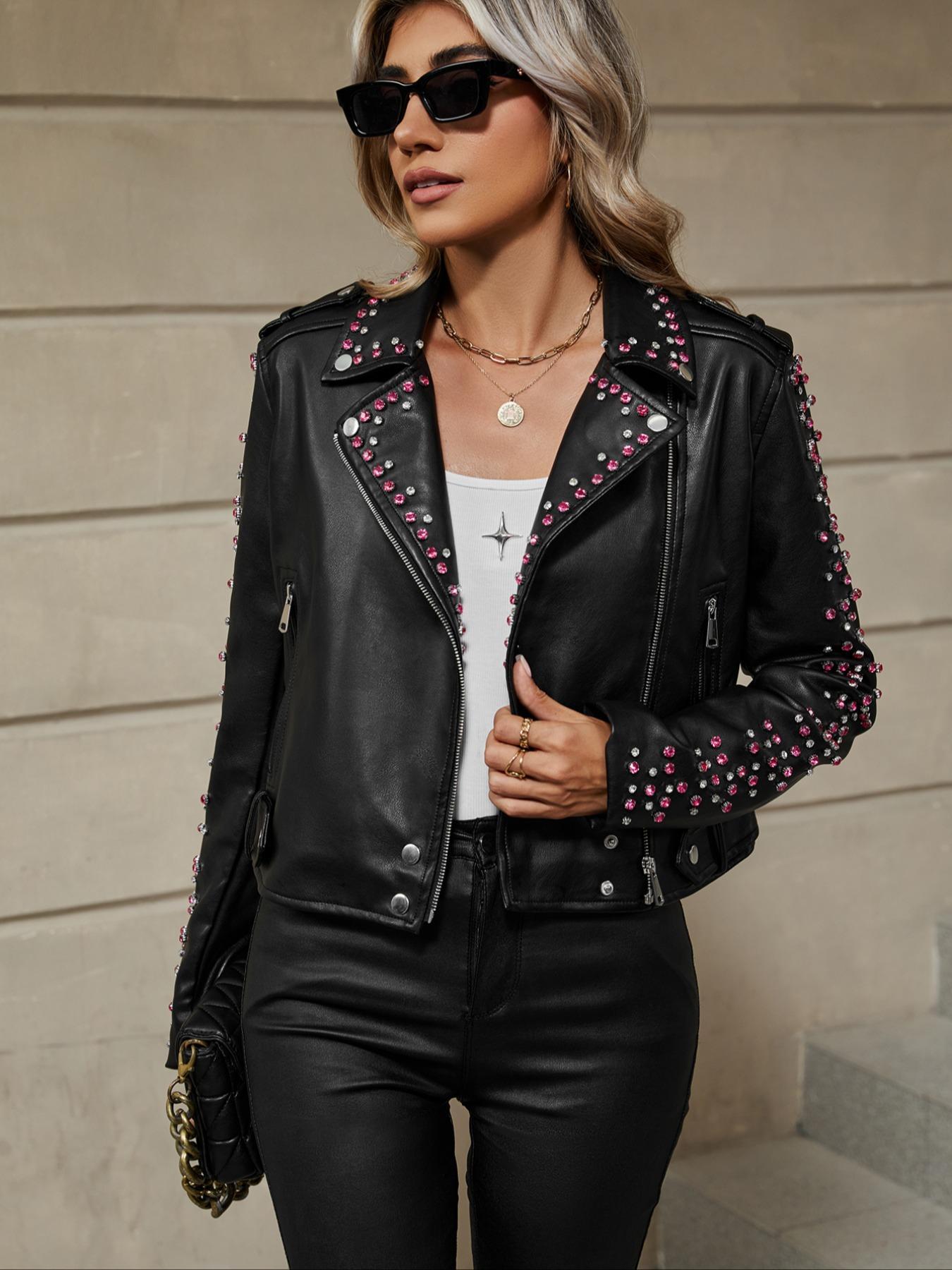 Women's PU Leather Fitted Jacket, Fashion Casual Outerwear for Daily Outdoor Wear, Ladies Clothes for Spring Fall