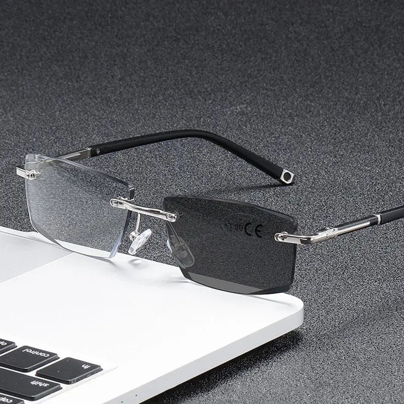 Luxury Frameless Progressive Multifocal Reading Glasses Men Women Photochromic Presbyopia Glasses Anti-blue Light Glasses