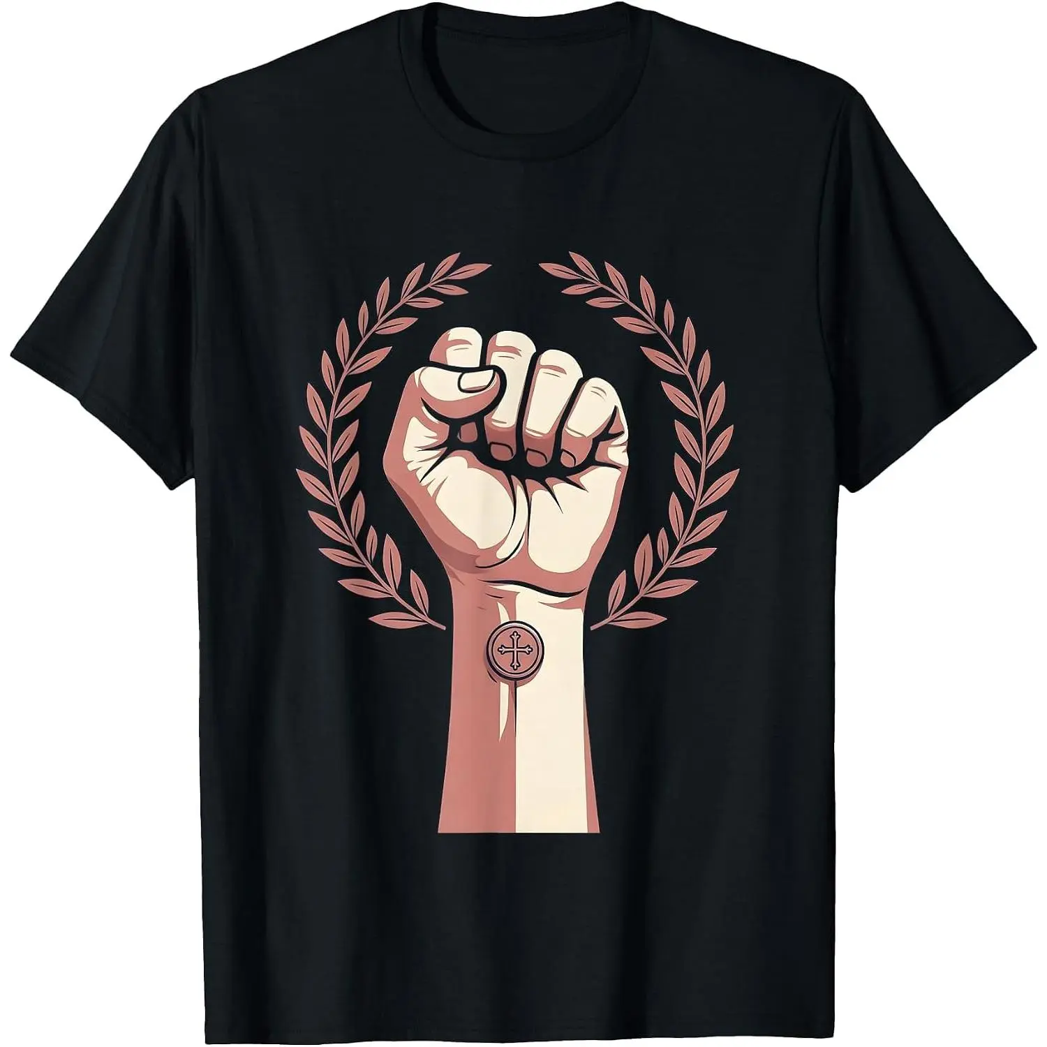 Men's Short-Sleeve Casual Classic T-Shirt - Relaxed Fit, Breathable, Chemo Port Access Raised Fist Warrior Illustration