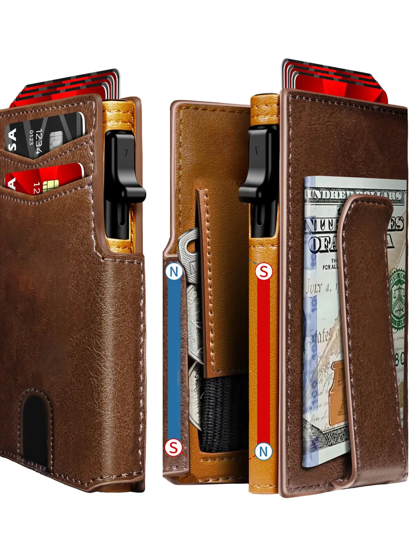 Men's Wallet, Magnetic Minimalist Ultra-Thin Wallet, Pop-Up Card Slot, Rfid Shielded Theft Proof Metal Credit Card Holder, ID Window, Small Item Slots, Card Slots Pocket, Credit Cards Holder