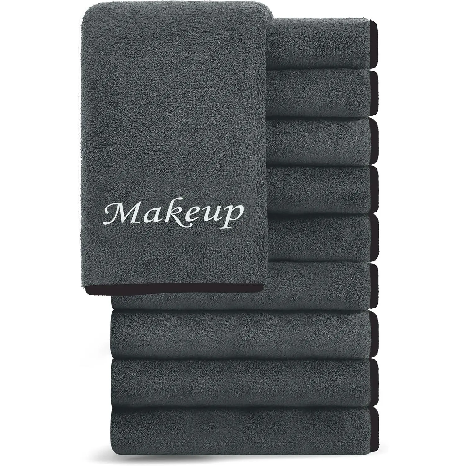 Unisex Soft Microfiber Makeup Remover Towels - 10-Pack Cosy Family Fingertip Facial Cleansing Cloths for Facial Care, 12x12in, Black Grey, Enhanced Softness for Hand Use, Towel, Fingertips
