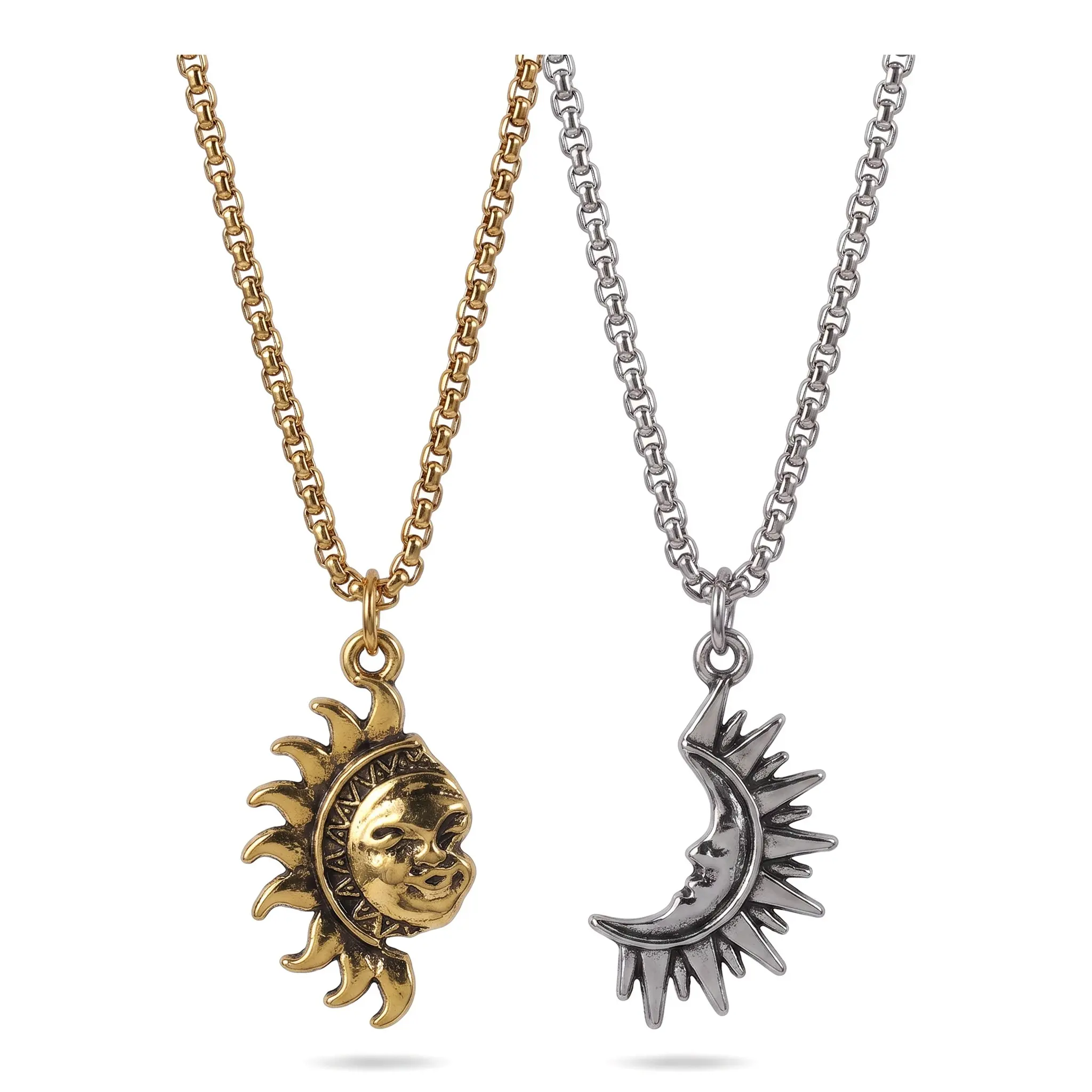 Minimalist Sun Moon Necklace For Men Handmade Titanium Steel Asymmetrical Geometric Design Couples Earrings Set Everyday Essential Gift