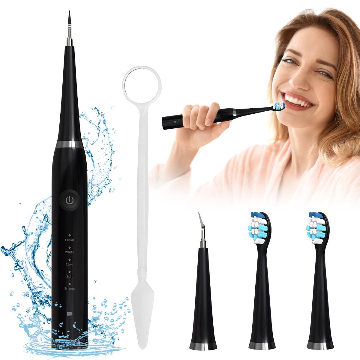 2 in 1 Sonic Electric Waterproof Tartar Remover Toothbrush with Replacements USB Rechargeable Home Travel Electric Toothbrush for Adults and Kids