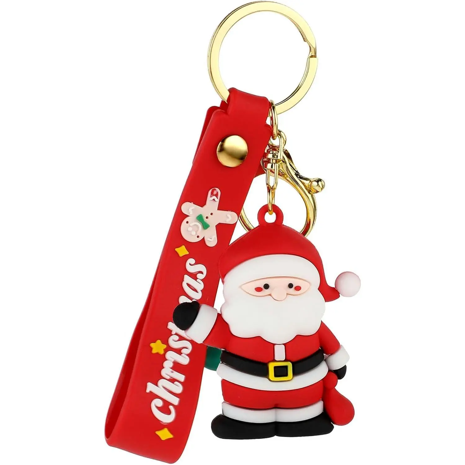Christmas Keychain Gift, Cute Cartoon Xmas Key Chain Santa Silicone Wristlet Keyring for Girls Women Schoolbag