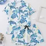 Women's Turtle Print Pajama Set, Collared Short Sleeve Top & Slim Fit Elastic Shorts, Casual Elegant Sleepwear & Loungewear, Homewear for Holidays & Home Relaxation Pjs, Matching Pajama Set, Loungewear Pajamas
