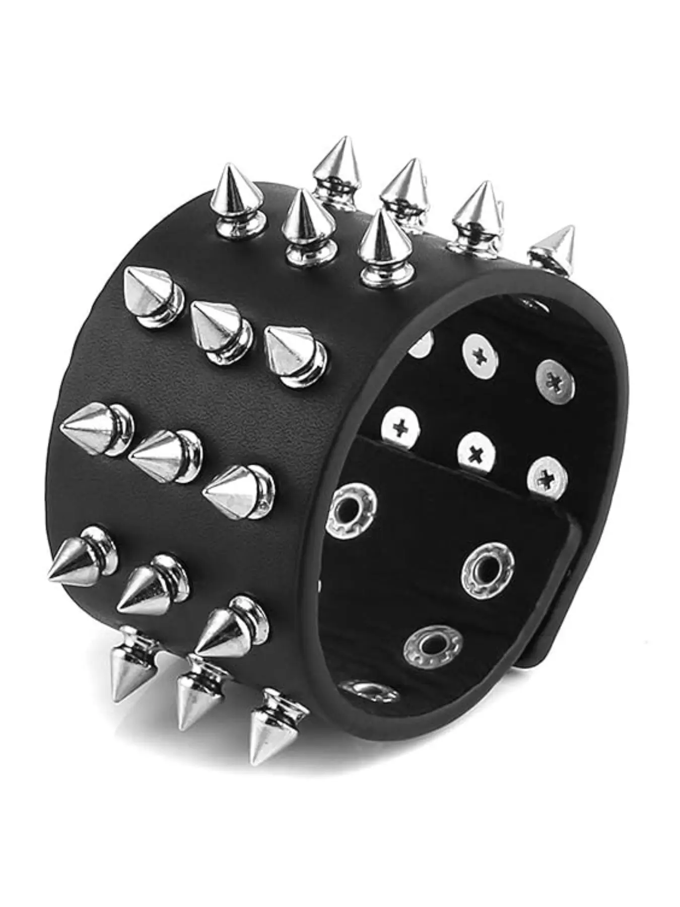 1/2Pcs Punk Multi-Row Sharp Cone Spiked Faux Leather Wrist Cuff Bracelet, Adjustable Snap Button, Gothic Unisex Rock Wristband Jewelry Gift