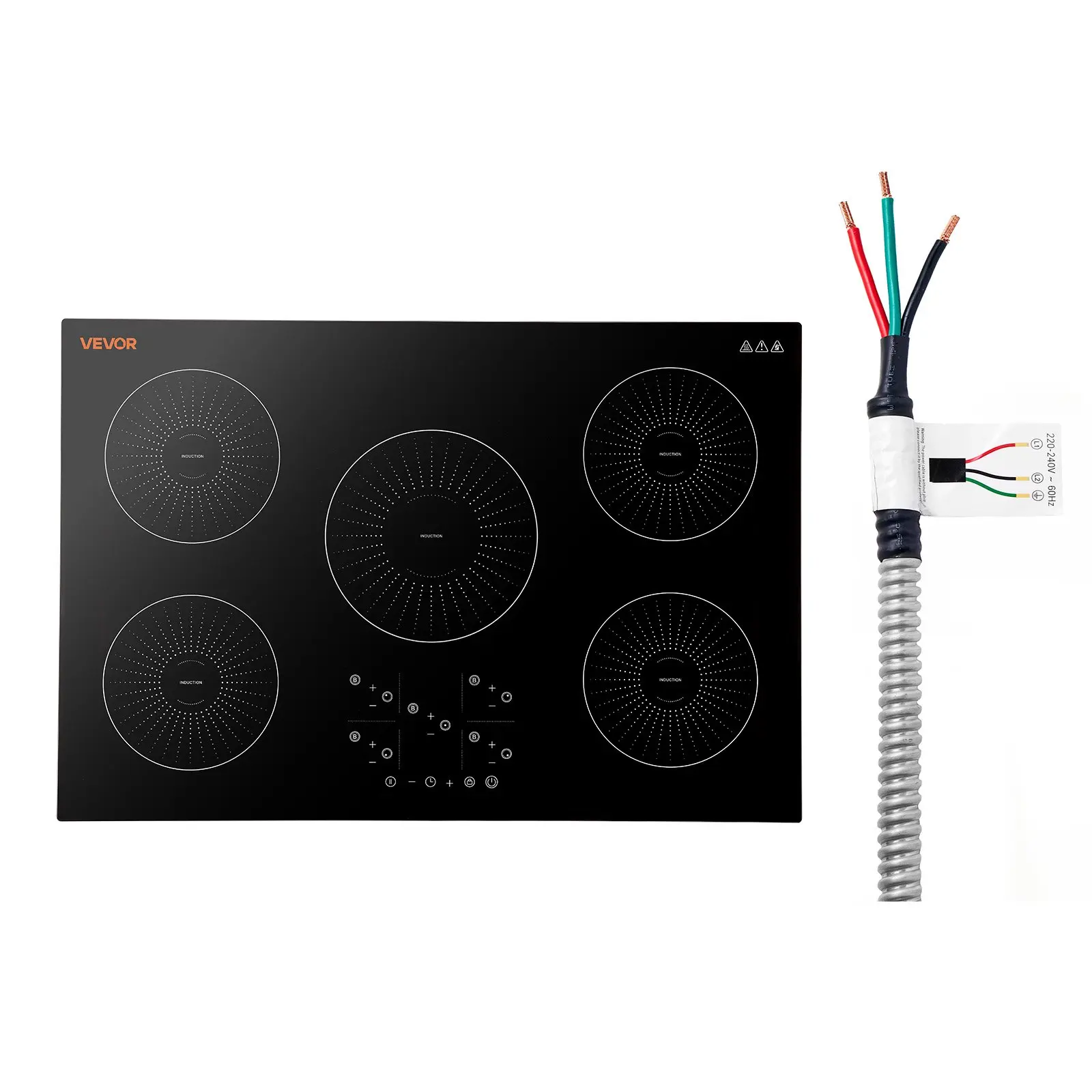 VEVOR Induction Cooktop 30in 5 Burners Built-in Electric Stove 220V 9200W, Low-Power Continuous Heating, Induction Burner for Kitchen, 9 Power Levels, LED Touch Screen, Ceramic Glass, and Child Lock