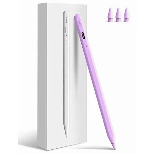 USB-C iPad Stylus Pen with 10 Mins Fast Charge, Palm Rejection, Tilt Sensitivity, 1.5mm Ultra Fine Tip for Digital Drawing, Students, iPad 6–11th Gen Pro Air Mini All Models, Easy Storage