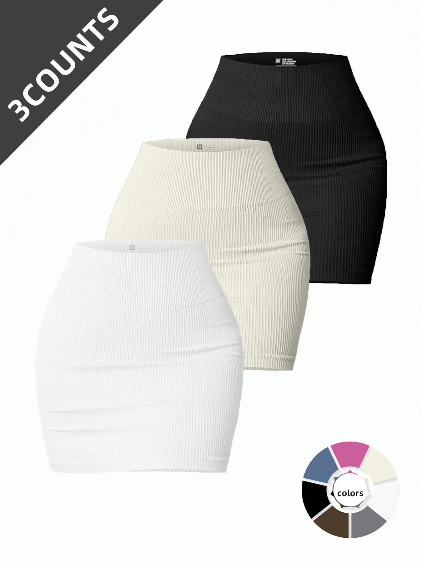 Three-Piece Women's Ribbed High-Waisted Tightening Skirt, Sporty Fitness Short Skirt, Seamless Knit Anti-Exposure, Pear Shape Slimming, Athletic Skirts, Sports Fitness Skirt, Sportswear Workout Skirts