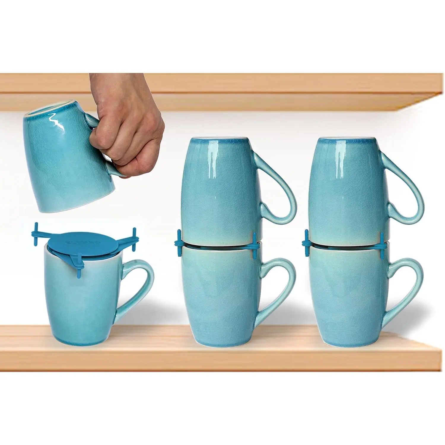 ELYPRO Mug Stackers for Kitchen Cabinets, Coffee Cup Stacker 6-Pack, Blue