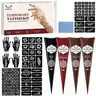 All-in-One Mehndi Henna Tattoo Gift Set Multi-Color Henna Paste Cones + Mehndi Stencils Henna Designs Hand Arm Stencil Templates, Waterproof Temporary Tattoos Long Lasting DIY Temporary Body Tattoo Kit for Beach Party Bridal Shower Cosplay Henna for Skin