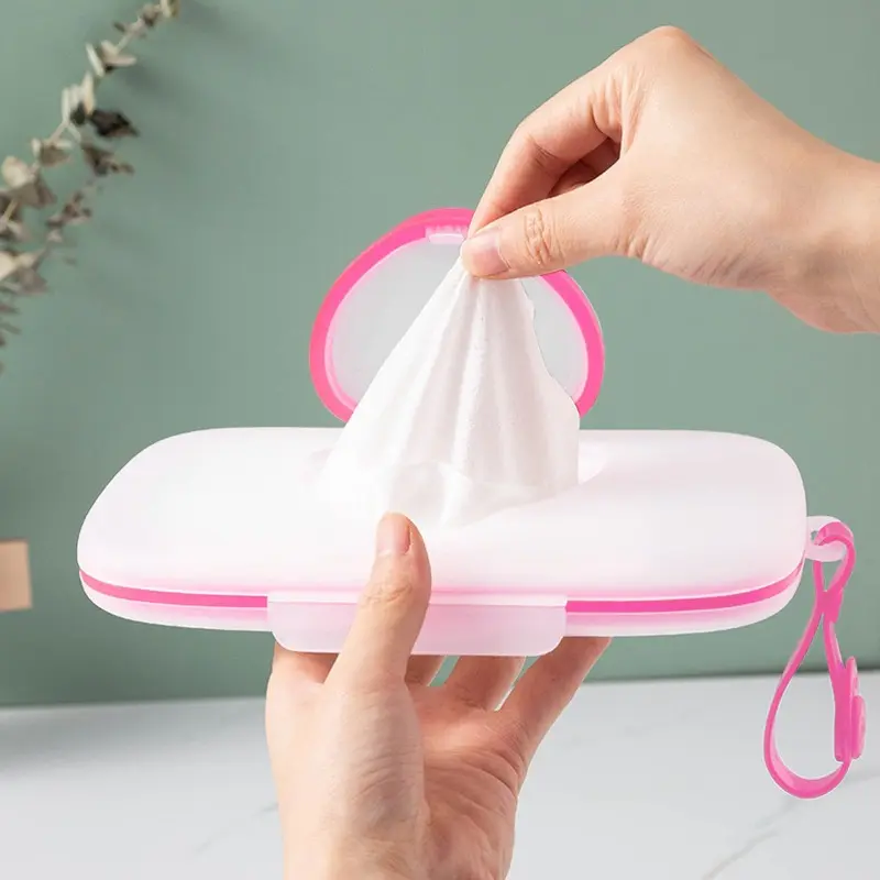 Portable wet wipe dispenser with heart-shaped clear lid and ergonomic grip - Compact travel storage box for face masks, essentials, and outdoor use - Durable plastic, pink decorative design, Decoration, sturdy construction