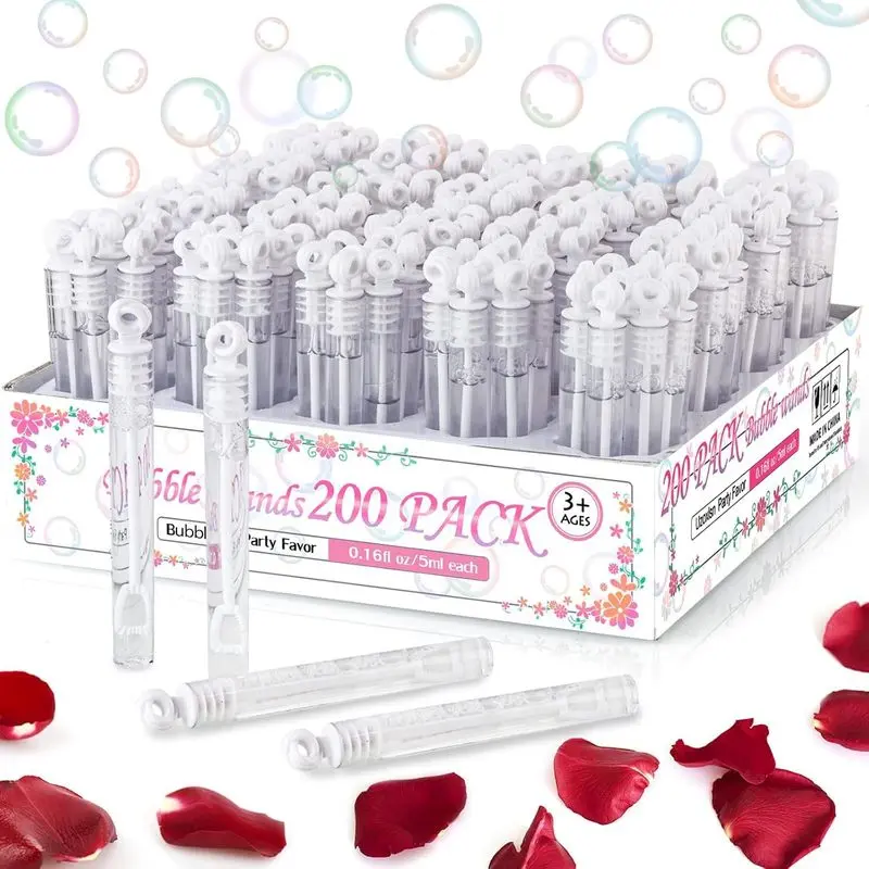 200-Pack Classic Unisex Mini White Bubble Wands - Party Favors for Weddings, Celebrations, Guests & Kids