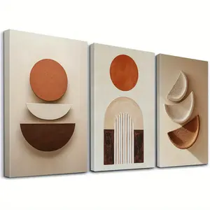 3-Piece Framed Monochromatic 2D Canvas Posters - Modern Minimalist Abstract Wall Art, Solitary Figure Geometric Home Decor, Ideal Gift for Room Aesthetics