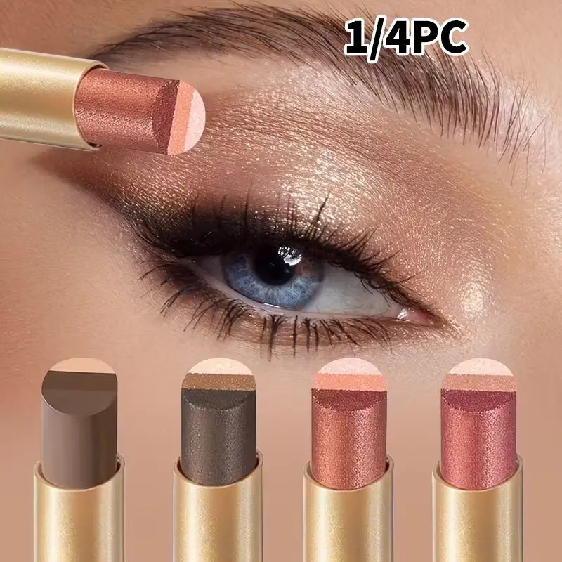 3-color eyeshadow stick with gradient design, matte and shimmer shades in one. Creamy texture glides smoothly, blends easily, perfect for creating layered eye looks in daily and party makeup. Easy Eyeshadow Stick