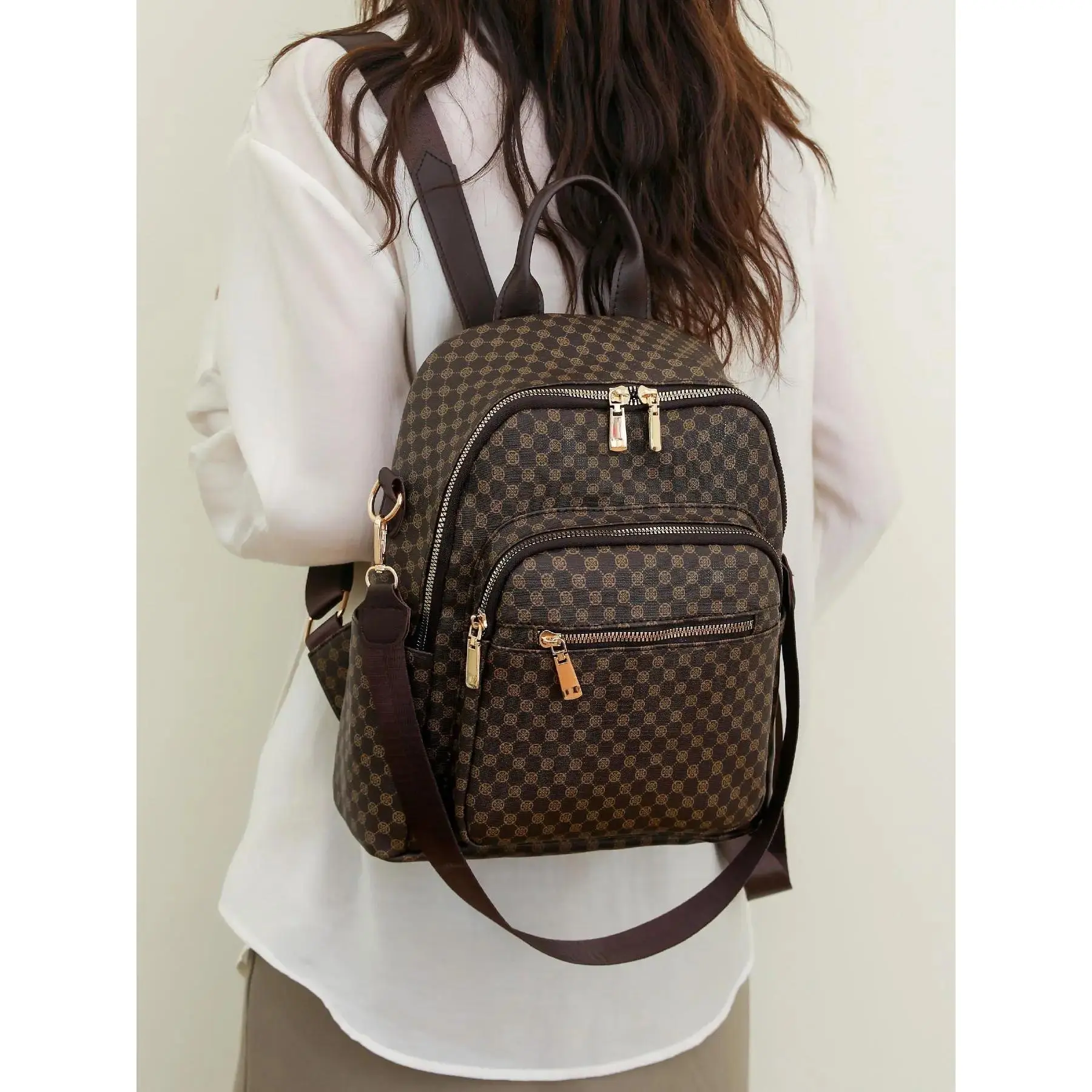 Unisex Fashion Simple PU Leather Backpack - Zippered Front, Multi Pockets, Daily Travel, Casual Versatile Gym Bag for Daily Commuting