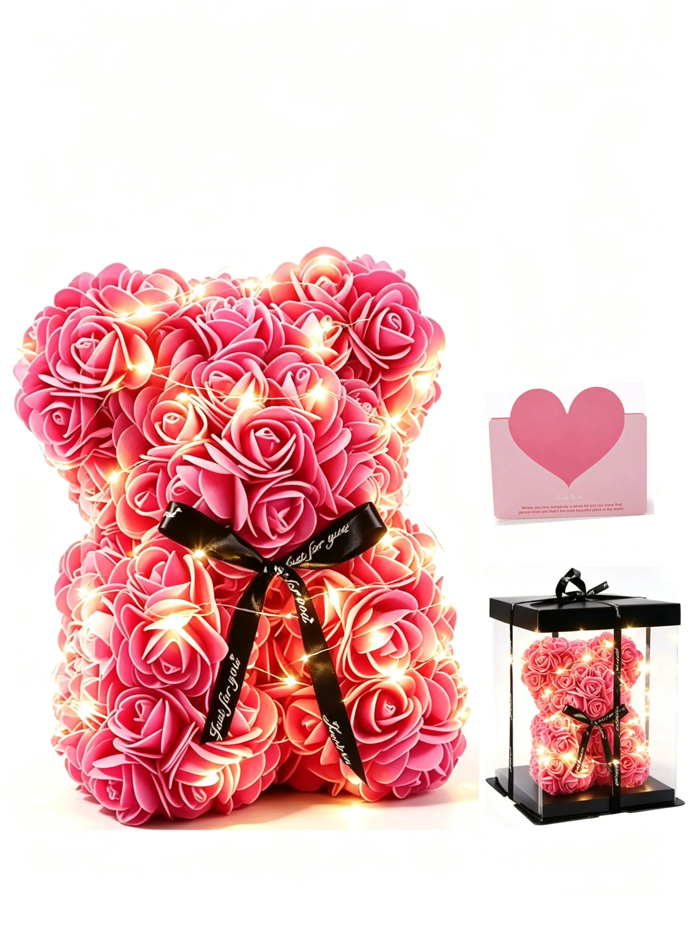 Valentine's Day String Lights Small Bear, Romantic Rose Bear Gift for Girlfriend, Handmade DIY Holiday Decor, Birthday Present