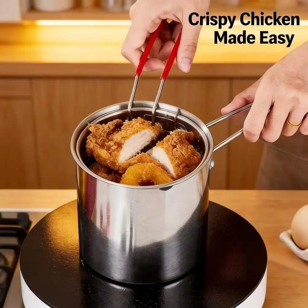 Stainless Steel Home Deep Fryer with Filter Rack, Compact and Easy to Use, Perfect for Crispy Potato Chips, French Fries, Fish, Chicken, Countertop Kitchen Appliance