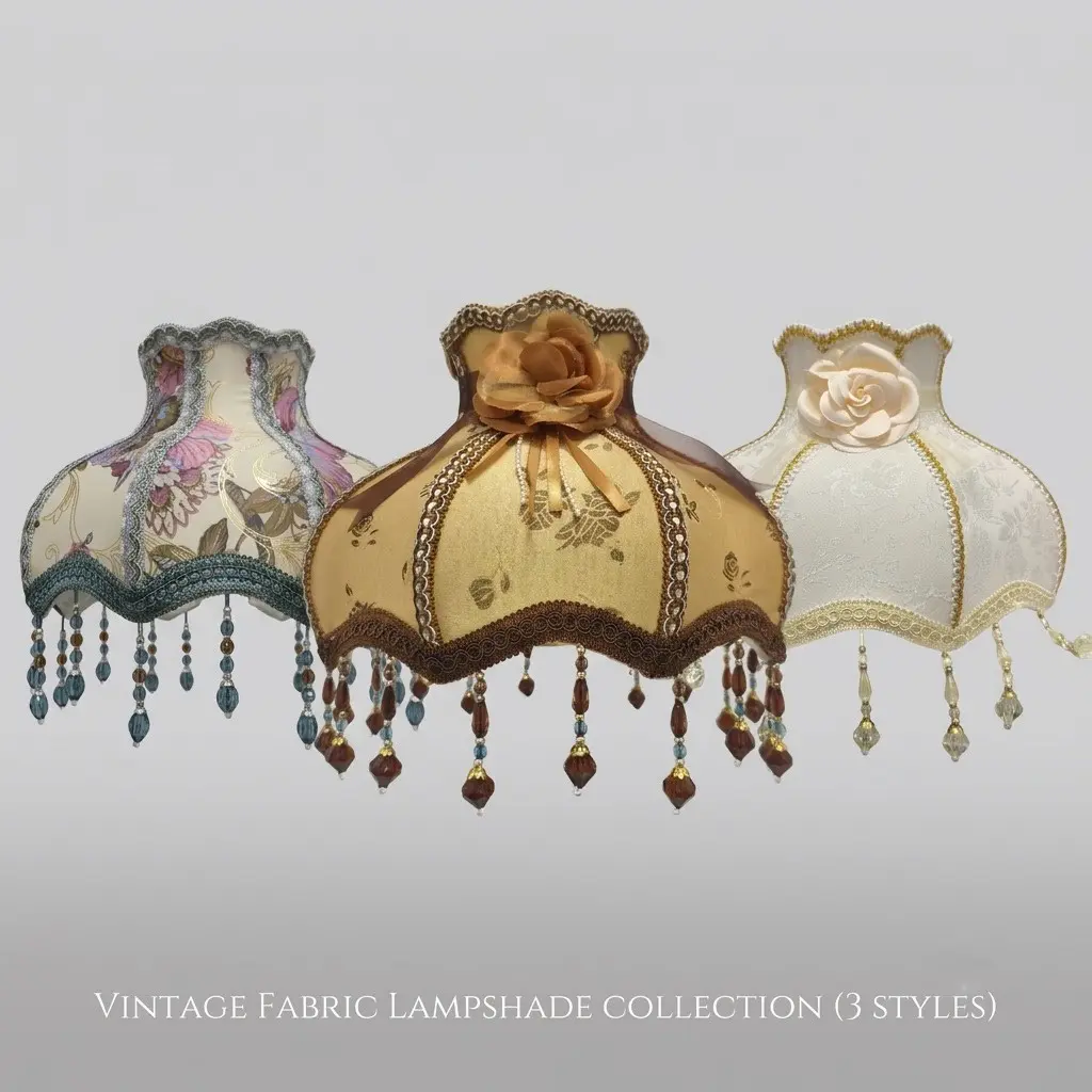 French Vintage Lace Fringe Flower Fabric Lampshade, Victorian Court Style Table Floor Lamp Shade, Bedroom Living Room Coffee Shop Decorative Cover