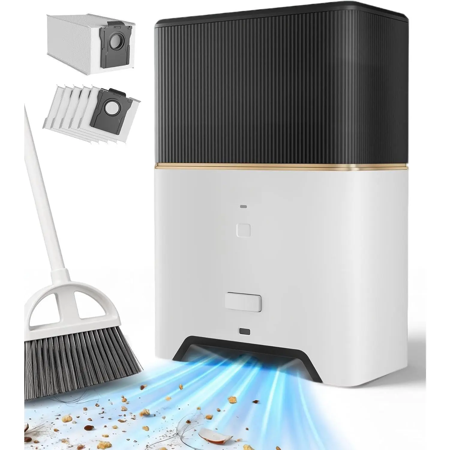 Touchless Vacuum Dustpan, Bagged with Replaceable Bags, 26000Pa Suction, Auto/Manual Modes, 5 Included, Up to 3-Month Hands-Free Cleaning, Ideal for Kitchen & Salon, White